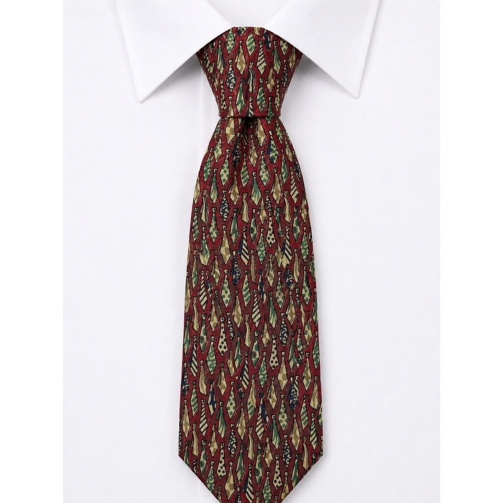 Ermenegildo Zegna Silk Necktie Mens Red Green Abstract Geometric‎ Made In Italy